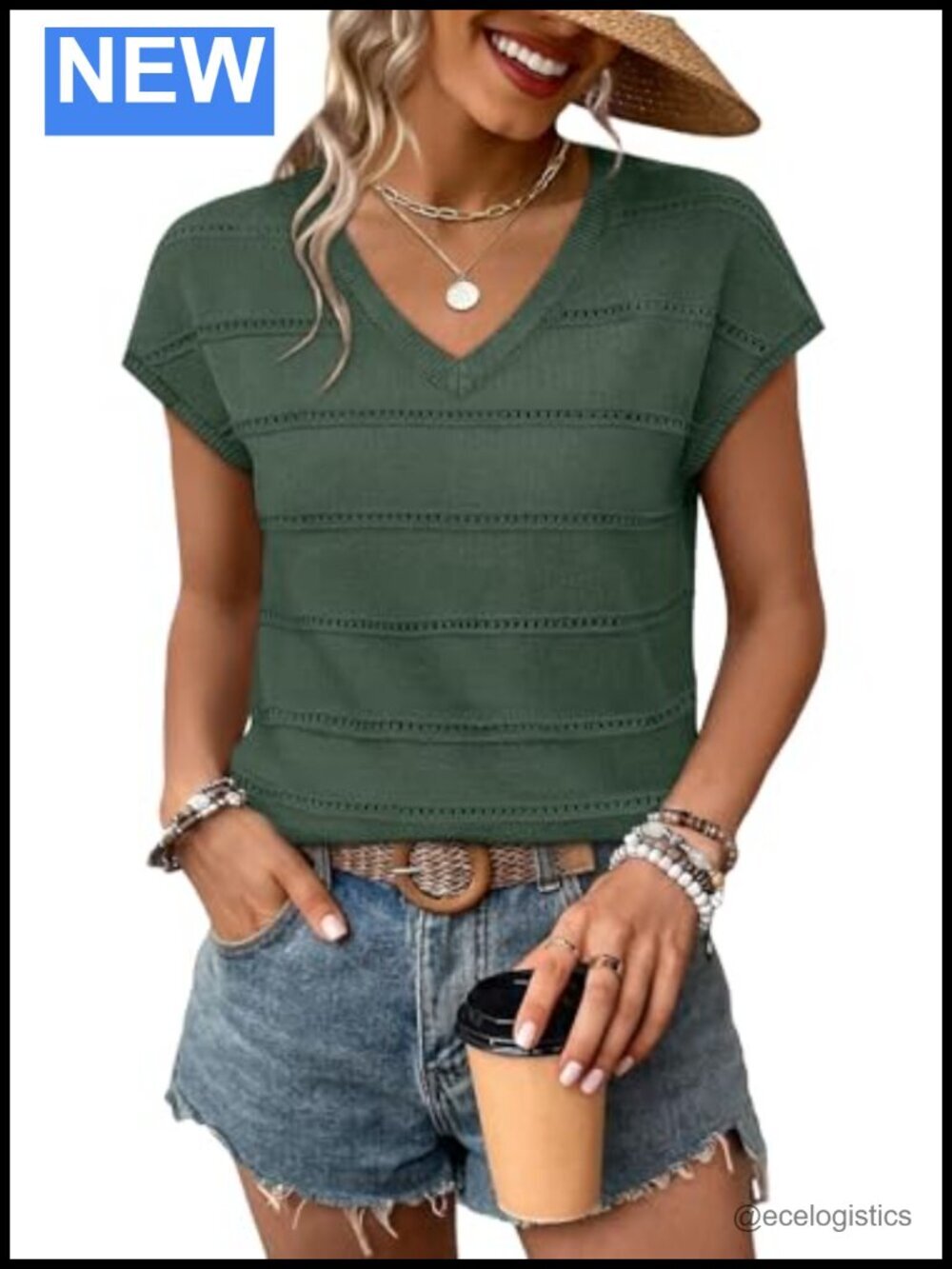 Short Sleeve V Neck Sweater for Women Summer Spring Business Casual Tops